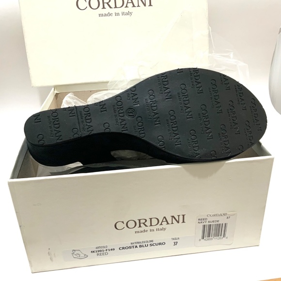 CORDANI REED PLATFORM WEDGE SANDAL BOOTIES Navy Blue SUEDE Heeled SLINGBACK 37 - Picture 6 of 6
